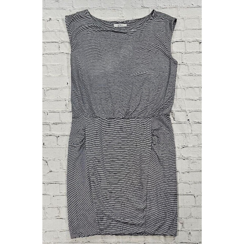 Athleta Westwood Micro Striped Ruched Dress Gray Soft Stretchy 243062 WOMENS L